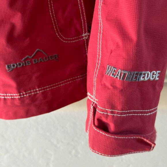 Eddie Bauer Womens Weather Edge Red Full Zip Hooded Lightweight Rain Jacket MED - Picture 4 of 8